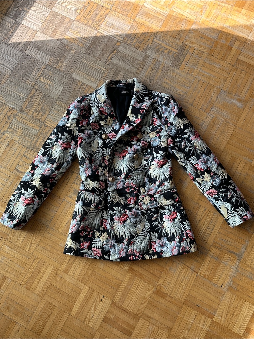 Floral Double-Breasted Blazer in Black with Pink & Cream Floral Print